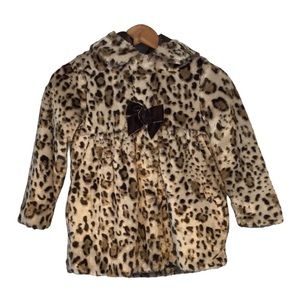 Beautiful Faux Fur Hooded Coat with Animal Print by BCX Girl Size 6X